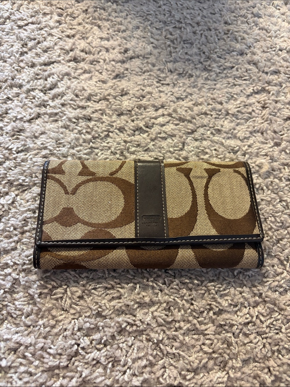 Coach Brown Signature Canvas Trifold Card Holder